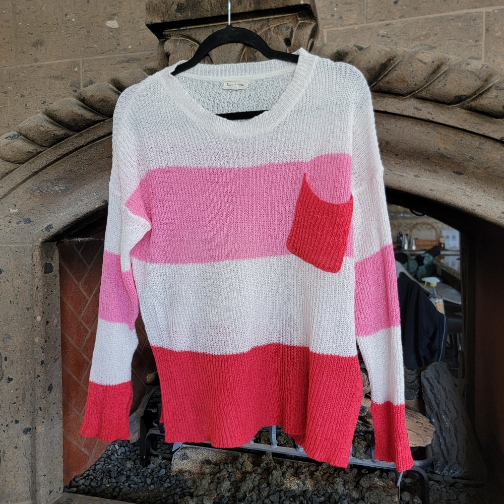 Valentine's Day Sweater Colorful Striped Red and Pink - Galentines - Heart color